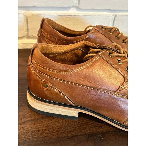 NEW Kunsto Mens Brown Leather Cap Toe Oxford Dress Shoes Lace Up Size 8.5 Preppy - Picture 3 of 6